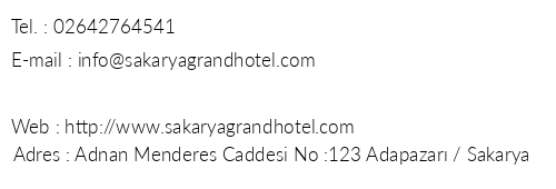Grand Otel Sakarya telefon numaralar, faks, e-mail, posta adresi ve iletiim bilgileri